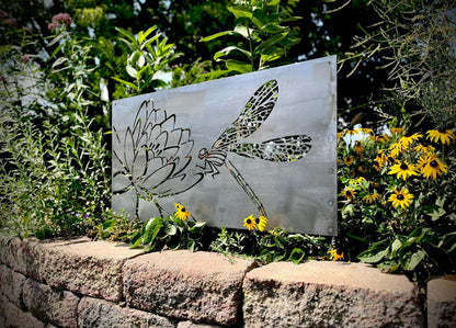 Dragonfly Lotus Steel Wall Art | Garden Panel
