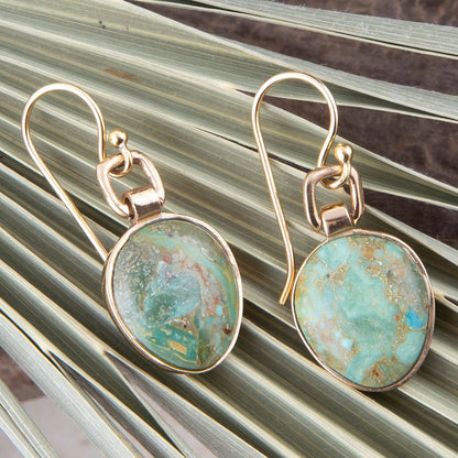 Drops of Blue Turquoise Golden Bronze Drop Earrings