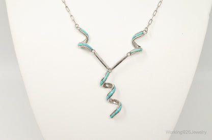 VTG Handmade Native American Zuni RDB Turquoise Sterling Silver Necklace