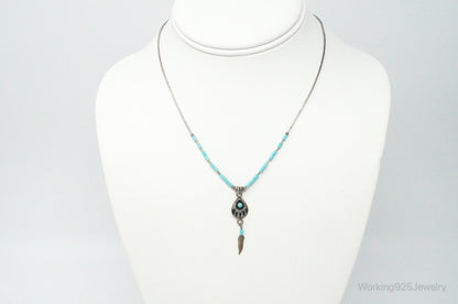 Vintage Native American Turquoise Bear Paw Sterling Silver Bead Necklace