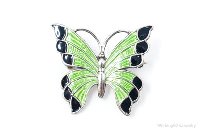 Vintage Danish Meka Butterfly Enamel Sterling Silver Pin Brooch