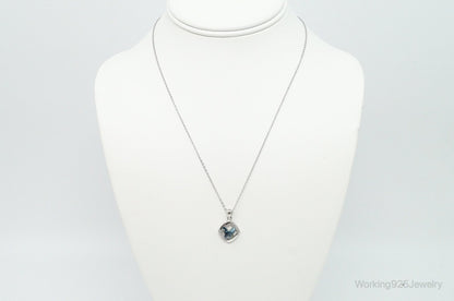 Blue Crystal Cubic Zirconia Butterfly Sterling Silver Necklace