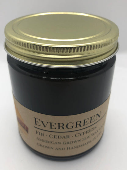 Evergreen Soy Wax Candle | 9 oz Amber Apothecary Jar