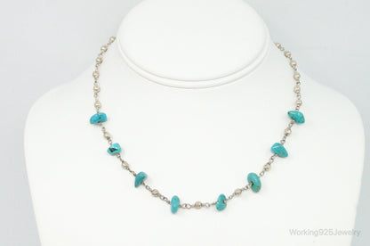 Vintage Native American Turquoise Sterling Silver Bead Necklace