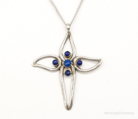 Vintage Native American FY Lapis Lazuli Sterling Silver Cross Necklace