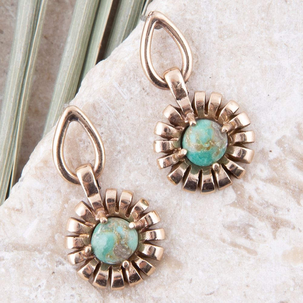 Fluted Blue Turquoise Drop Post Earrings