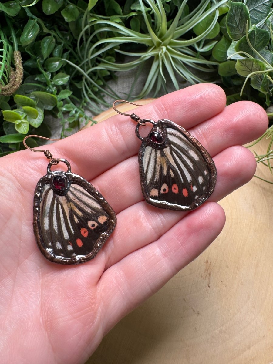 Garnet and Butterfly Wing Earrings