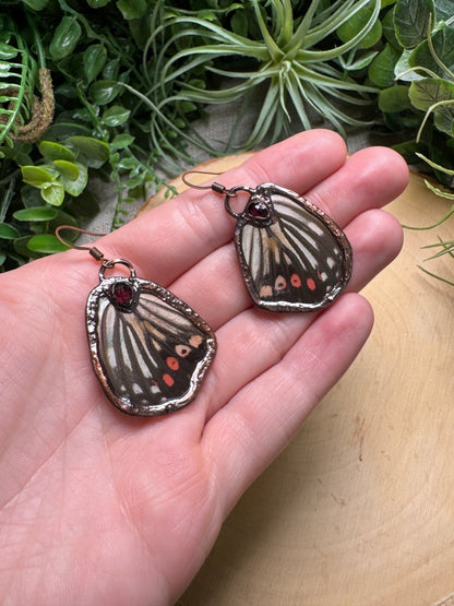 Garnet and Butterfly Wing Earrings