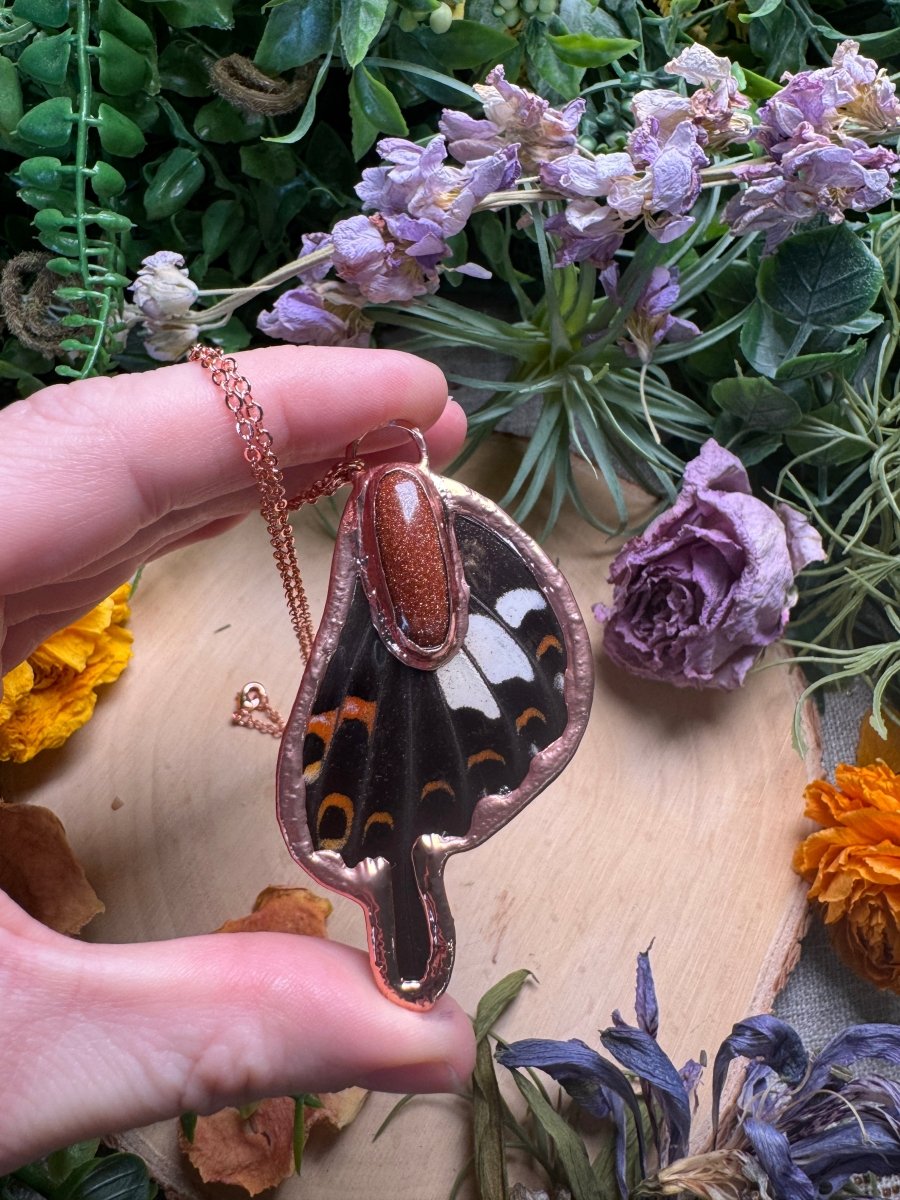 Goldstone and Butterfly Wing Necklace