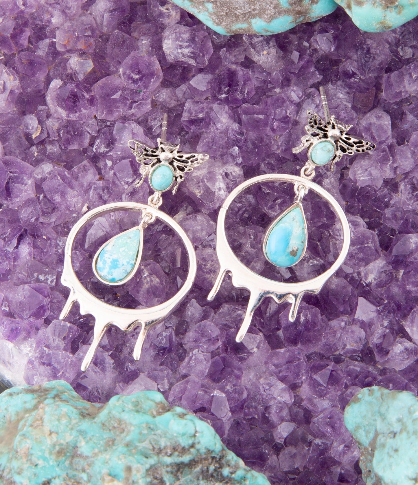 Honey Blue Turquoise Sterling Silver Drop Earrings