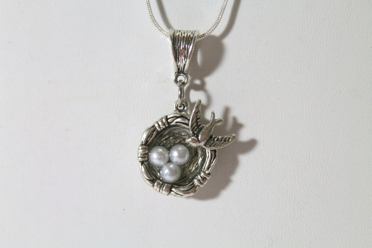 Mama Bird and Nest Pendant on Silver Chain, Gift For Her, Valentines Gift, Girlfriend Gift, Gift For Mom, Bird Nest, Caretaker Gift
