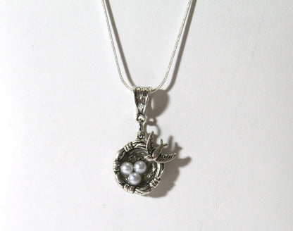 Mama Bird and Nest Pendant on Silver Chain, Gift For Her, Valentines Gift, Girlfriend Gift, Gift For Mom, Bird Nest, Caretaker Gift