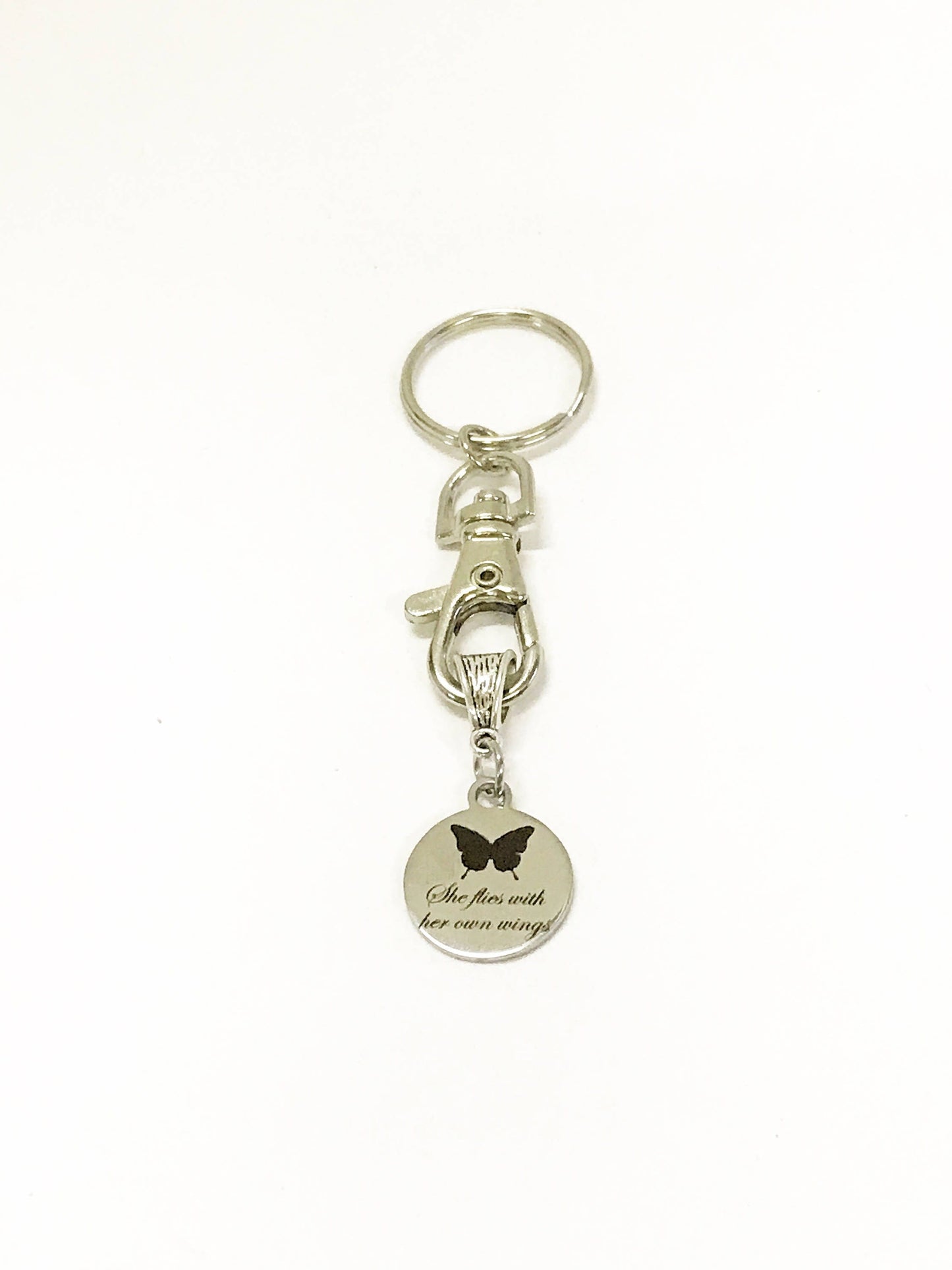 She Flies With Her Own Wings Butterfly Keychain, Encouragement Gift for Her, New Car Gift For Daughter, Going To College Gift, Motivational