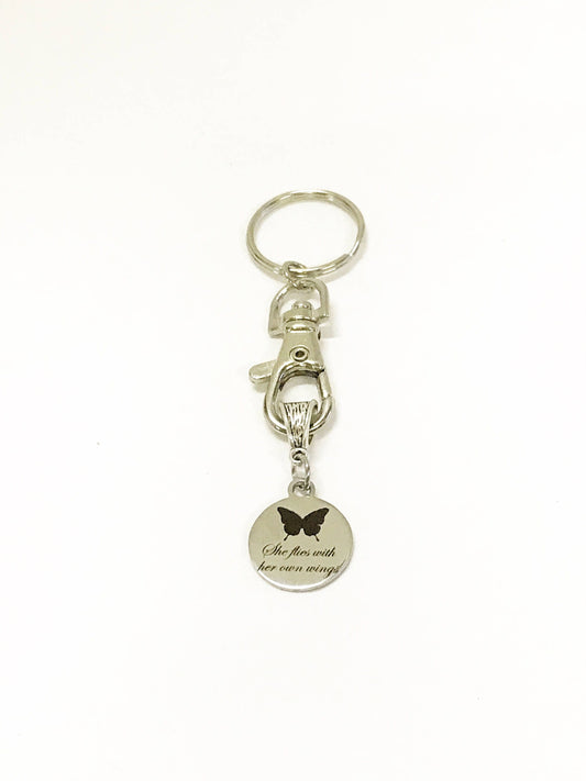 She Flies With Her Own Wings Butterfly Keychain, Encouragement Gift for Her, New Car Gift For Daughter, Going To College Gift, Motivational