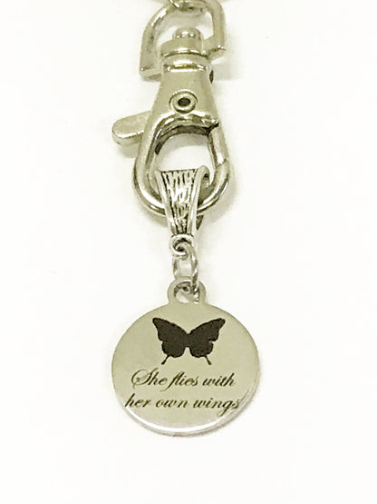 She Flies With Her Own Wings Butterfly Keychain, Encouragement Gift for Her, New Car Gift For Daughter, Going To College Gift, Motivational