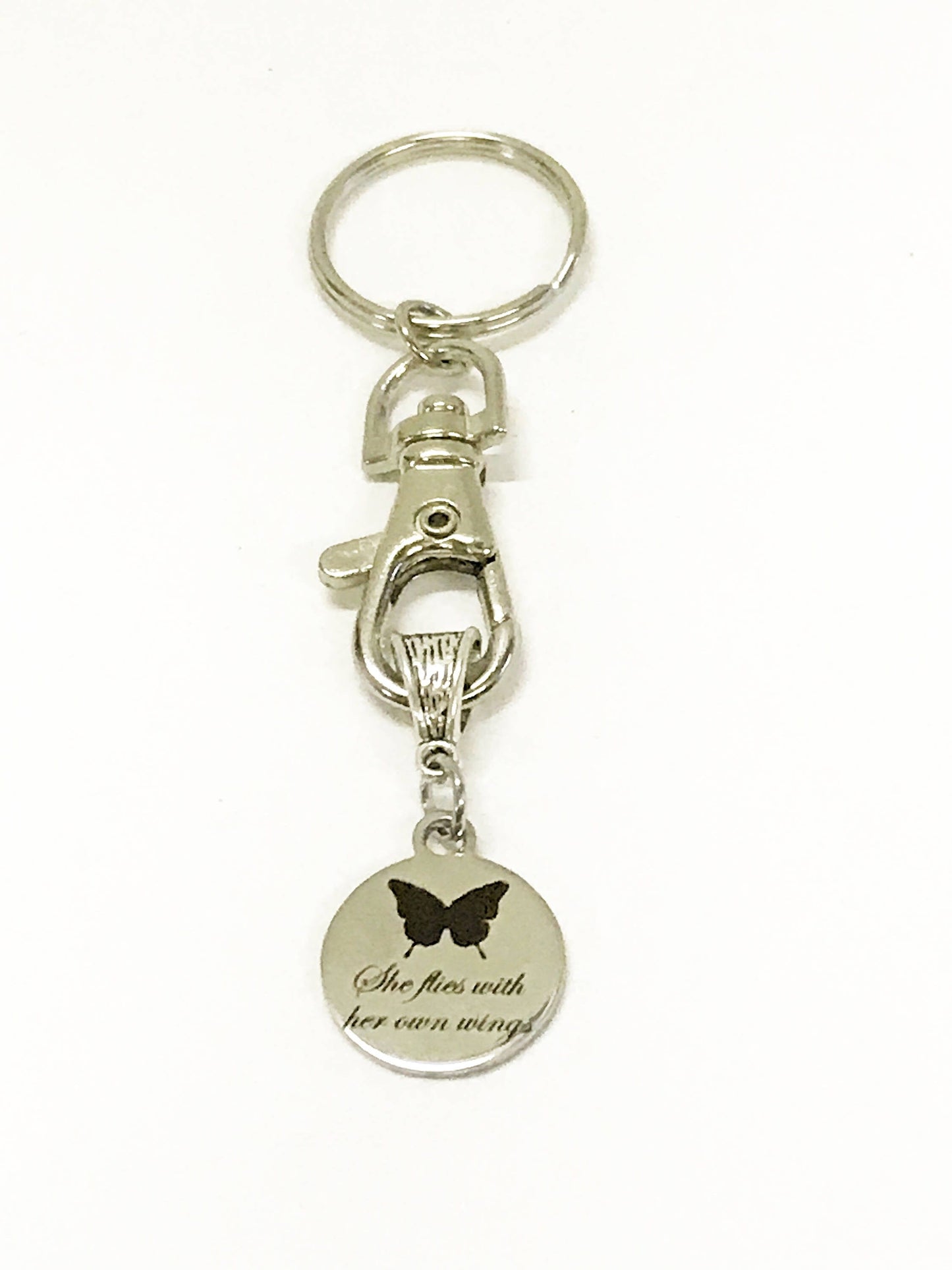 She Flies With Her Own Wings Butterfly Keychain, Encouragement Gift for Her, New Car Gift For Daughter, Going To College Gift, Motivational