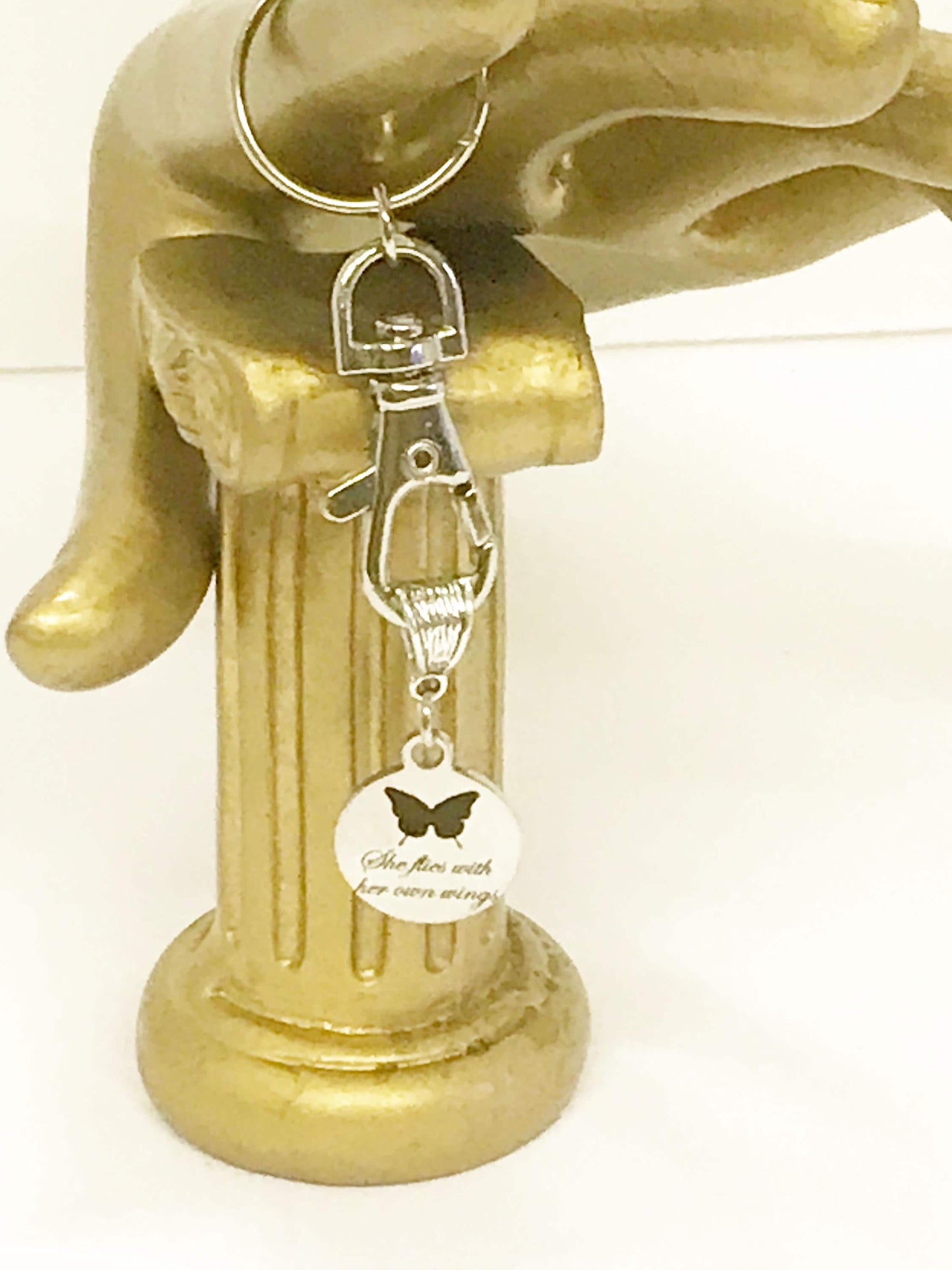 She Flies With Her Own Wings Butterfly Keychain, Encouragement Gift for Her, New Car Gift For Daughter, Going To College Gift, Motivational