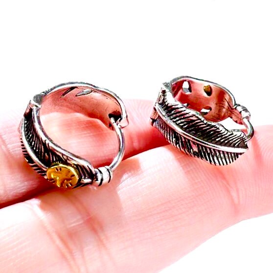 Metal Feather Designed Hoop Earrings Huggie with Gold Eagle Stamp peace dove baptism wedding Sole Holy Spirit