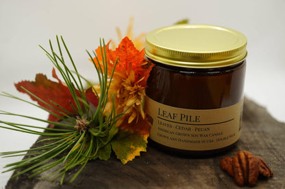 Leaf Pile Soy Wax Candle | 16 oz Double Wick Amber Apothecary Jar