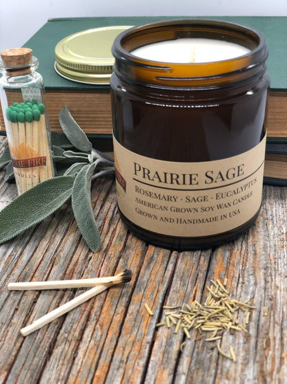 Prairie Sage Soy Wax Candle | 9 oz Amber Apothecary Jar
