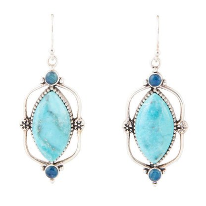 Regal Blue Turquoise and Apatite Sterling Silver Drop Earrings