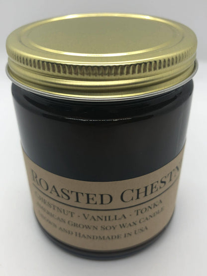 Roasted Chestnut Soy Wax Candle | 9 oz Amber Apothecary Jar