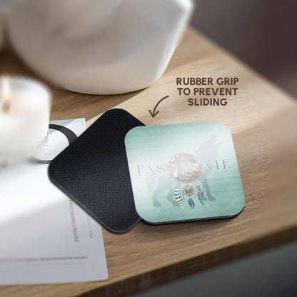 3dRose Doreen Erhardt Native American - Wolf Native American Animal Spirit with Dream Catcher Passionate - Coasters (CST_221983)