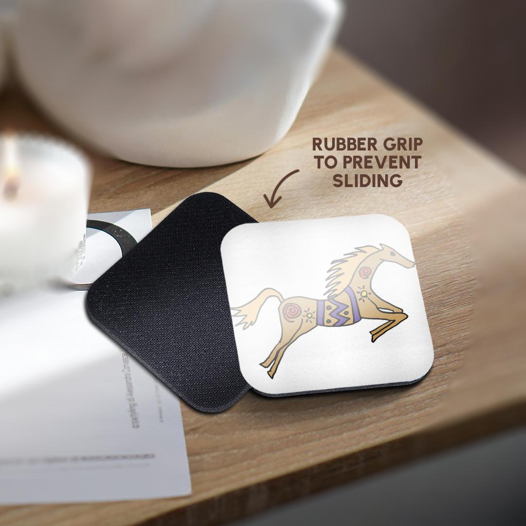 3dRose All Smiles Art - Animals - Cute Funny Unique Native American Horse Art - Coasters