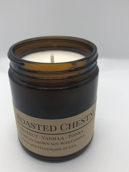 Roasted Chestnut Soy Wax Candle | 9 oz Amber Apothecary Jar