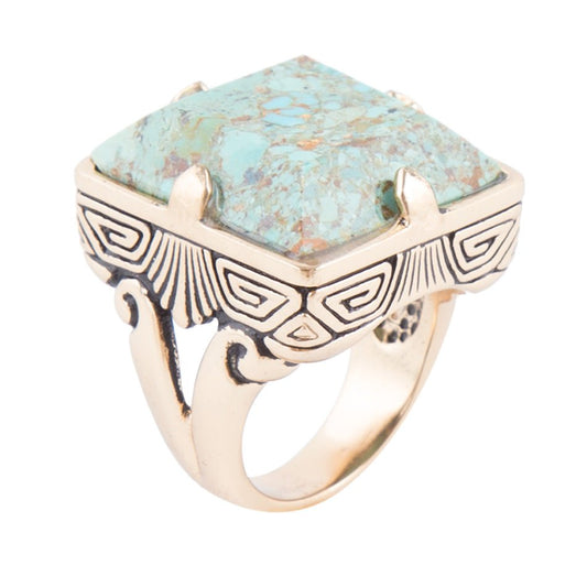 Square Statement Blue Turquoise Golden Ring