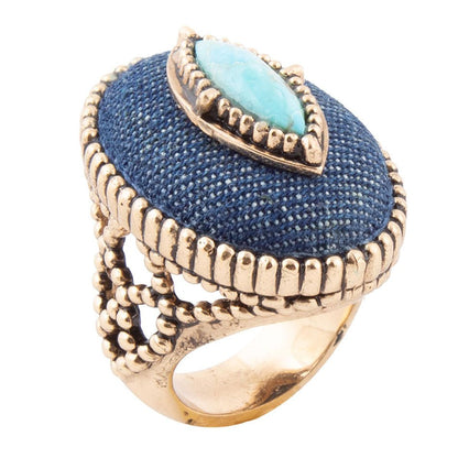 Stacked Blue Turquoise and Denim Golden Statement Ring