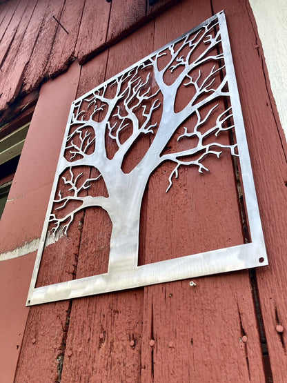 Steel Farmhouse Burr Oak Tree Wall Art