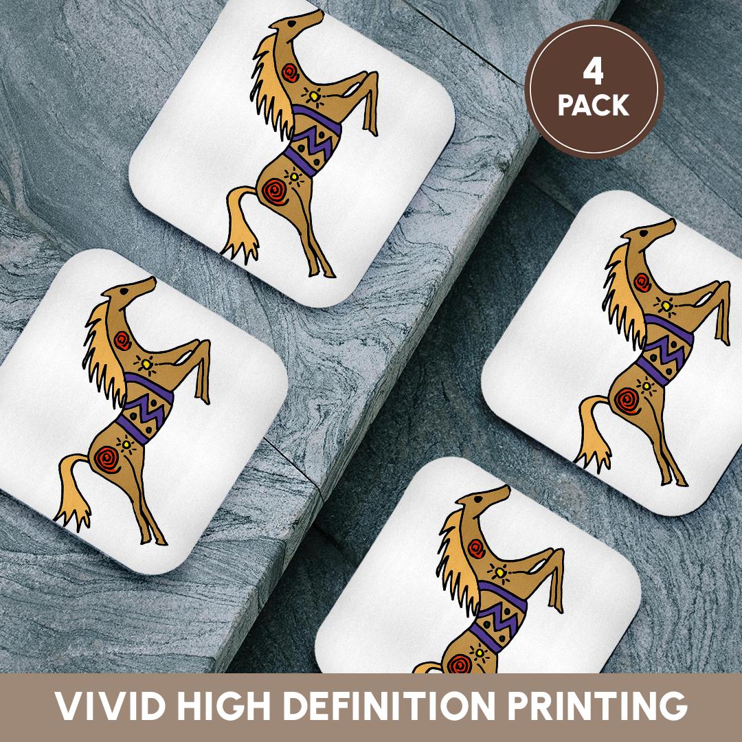 3dRose All Smiles Art - Animals - Cute Funny Unique Native American Horse Art - Coasters