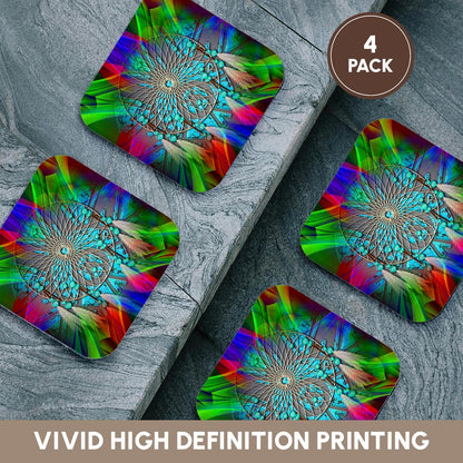 3dRose Spiritual Awakenings Native American Indian - Abstract Bright Fractal Colors with a Indian Dream Catcher - Coasters
