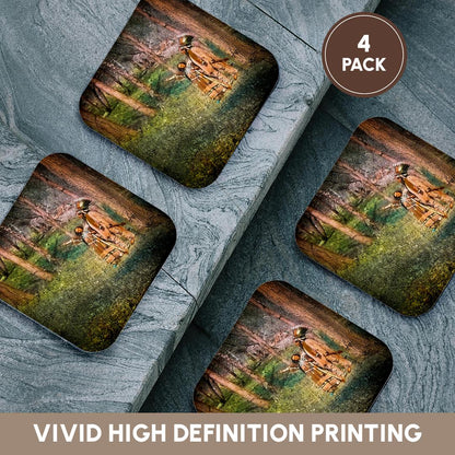 3dRose Scenes from The Past Magic Lantern Slide - Magic Lantern Native Americans in The Woods Vintage - Coasters (CST_240522)